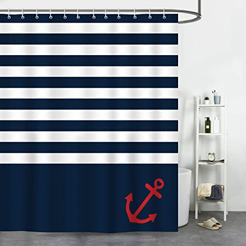 Bonhause - Cortina de Ducha (180 x 180 cm, con 12 Ganchos para bañera), Color Azul Marino