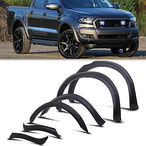 JHCHAN Kotflügelverbreiterungen Radlaufverlängerungen für Ford Ranger Wildtrak 2015–2019 T7 Doppelkabine niedrige Konfiguration Modell XL XLT Stormtrak Wolftrak Limited ohne Parkassistent 6 Stück