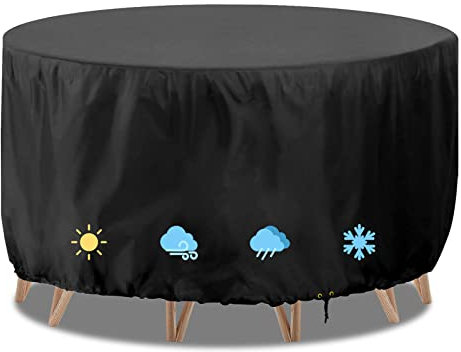 RICHIE Round Garden Furniture Covers Waterproof, Patio Round Garden Table Cover 102x71cm Heavy Duty 420D Oxford Small Round Table Covers with Drawstring Cord, Windproof, Anti-UV Black
