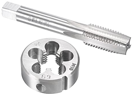 sourcing map M16 x 2 mm, juego de grifo y troqueles métricos, rosca de máquina con troquel de roscado redondo, kit de grifo y troquel para reparación de roscas de tornillo de tuerca