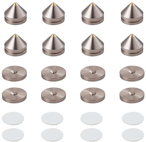 Pailvens Lautsprecher Spikes 8er Set, Lautsprecher Füße aus Alulegierung, Subwoofer Füße mit 16x Klebepads, Lautsprecherständer Boxenständer für HiFi-Lautsprecher, CD DVD Player, Gold