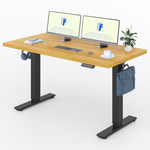 FLEXISPOT Höhenverstellbarer Schreibtisch 160×80cm, mit Haken und 25mm EINTEILIGER Tischplatte, ergonomischer Schreibtisch mit LED-Höhenanzeige und Memory-Funktion (Ahorn, Schwarz)