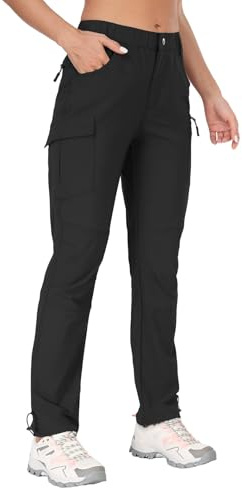 GymBrave Women's Hiking Cargo Pants Quick Dry Outdoor Camping Capris Water Resistant UPF 50 with Zipper Pockets Black Pants XL