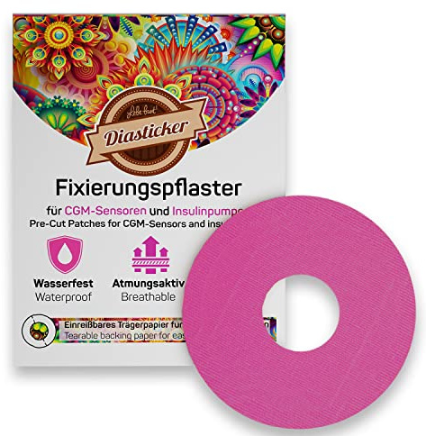 Diasticker® | Freestyle Libre 2/LibreProtect plåster XL (20 stycken, rosa | vattentät – andas – starkt grepp | plåster, sensorlapp, fixering, tejp, överlappning, fixeringsplåster