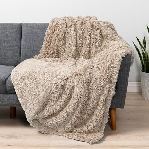 PAVILIA Coperta morbida e soffice in finta pelliccia, color tortora, cammello, pelosa sherpa, calda coperta in pile sherpa per letto, divano, divano, decorativa, pelosa, comoda, spessa, 127 x 152 cm