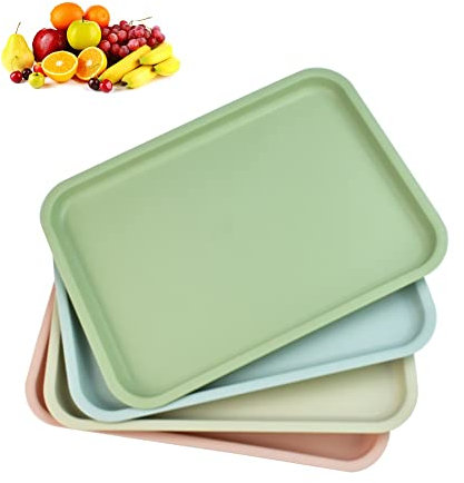 QUCUMER 4 Couleurs Plateaux de Service en Plastique Cafés Rectangle Plateaux Restauration Rapide Plateau Service Alimentaire Plats pour Boissons Fast Food Cuisine Salle Manger Café
