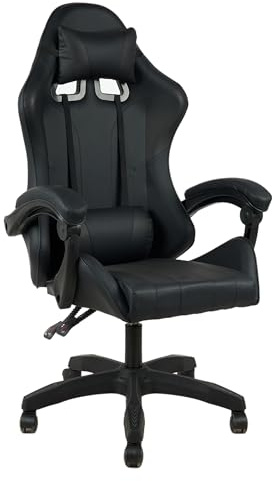 IlGruppone Sedia Gaming Professionale Similpelle Reclinabile con Braccioli Poltrona Ufficio Regolabile in Altezza Pistone Gas,Cuscino Poggiatesta E Lombare Gamer - Nero