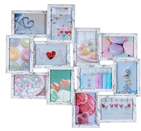 levandeo Bilderrahmen 58x55cm Collage 12 Fotos 10x15 Shabby Chic Vintage MDF Holz Galerie Fotorahmen Bilderrahmen Fotocollage Deko Collage Wanddeko