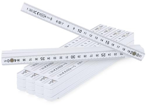 COM-FOUR® 5x folding rule made of plastic - 2 meter folding rule with 10 sections - meter rule metric in white (5 pieces - 2 meters - white)