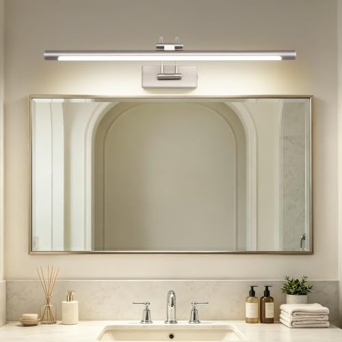MantoLite Dimmbar Bild Wandleuchte 12W, Nickel 60CM LED-Badspiegel für Badezimmerspiegel mit Drehbarem Lampenkopf für Hotel Restaurant, Bett Leseleuchten Display Lampen 3000K/4500K/6000K