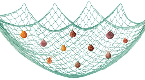 Fangoo 200 cm x 150 cm Red de pesca con conchas Playa Decoración temática para fiesta Hogar Sala de estar Dormitorio Decoración de estilo mediterráneo Decoración de pared (Verde)