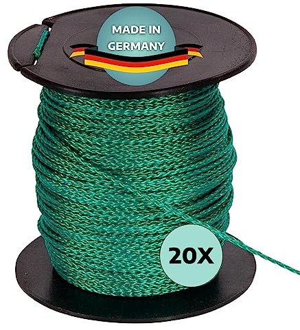 AWOTEX Maurerschnur Grün 1,00 mm I 20 Rollen à 100 Meter I Richtschnur langlebig & reißfest I Polypropylen Bauschnur auf PVC Rolle I kompatibel mit Wasserwaage & Maurerschnur-Halter