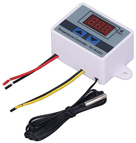 Septpenta 2ER Pack Digitaler LED Temperaturregler, ABS Material, 2 Arbeitsmodi, LED Anzeige, wasserdichte Sonde und Stecker, 1500 W AC110 220 V, Geeignet für Gewächshäuser