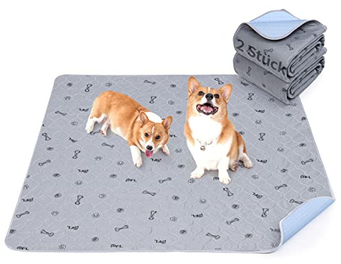 Saugstarke Welpenunterlagen Waschbar, 92x122 cm Haustier Urinunterlagen | 2er Wasserdicht Puppy Training Pads, Rutschfeste & Auslaufsicher Welpen Unterlagen Für Sofa, Boden und Welpenlaufstall