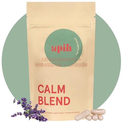 Calm Blend | Ashwagandha + Magnesio Bisglicinato + Lavanda + Vitamina C | Mejora Estado de Ánimo, Reduce Estrés y Descansa Mejor | Bisglicinato de Magnesio, Extracto de Lavanda y Ashwagandha Capsulas