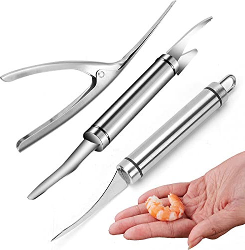 SVOCK 3 Stück Shrimp Peeler, All In 1 Garnelen Schäler Set, Garnelenschäler Aus Edelstahl, 5 In 1 Multifunctional Shrimp Line Fish Maw Knife, Profi Schäler für Produkte Wie Garnelen und Fisch