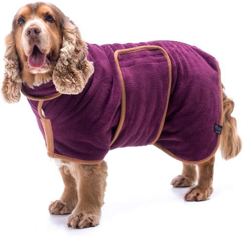 Lucky Paws® Hundebademantel – doppellagiger, Ultra-absorbierender & luxuriös weicher Bademantel Hund – Hunde in Minuten trocknen – Hundehandtuch & Hunde Bademantel in 1 (S, Pflaume)