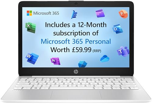 HP Stream 11 Laptop | Intel Celeron N4120 Processor | 4 GB RAM | 64 GB eMMC | Intel UHD Graphics | HD Display | Up to 14hrs battery |MS 365 Personal 12 month incl.|Win 11 |Diamond White |11-ak0027na