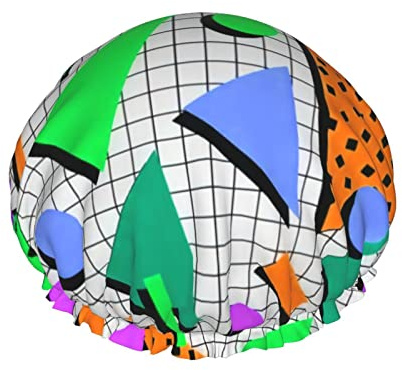 Duschhaube, Retro-Stil der 80er- und 90er-Jahre, wiederverwendbare Bade-Duschhauben für Frauen mit langem Haar, doppellagiger, wasserdichter Bade-Duschhut, Haarschutz für Kinder, Mädchen und Frauen, 1