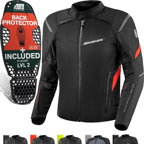 SHIMA RUSH Chaqueta Moto Hombre AIRFORCE Protector Espalda Cazadora Motociclista Chaquetas Protecciones Impermeable Armadura Cazadoras Motoero Invierno (Masculinos, Chaqueta Regular, Rojo, L)