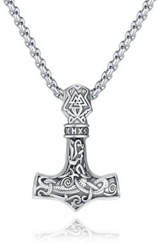 ZIPPICE Thors Hammer Halskette 925 Sterling Silber Wikinger Kette für Herren Thors Hammer Anhänger Keltischer Knoten Halskette Nordischer Schmuck für Männer mit Edelstahlkette