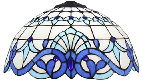 AIBOTY Tiffany Lampenschirm Ersatz für Tischlampe Stehlampe, nur 16 Zoll breite Buntglas Barock Lampenschirme, Vintage Blau Weiß Beige Lichtabdeckung für Pendel Deckenleuchte Schreibtischleuchte,Weiß