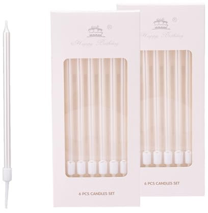 Bolosa 12 Stück Geburtstagskerzen, Kerzen Geburtstag, Tortenkerzen für Kuchendekorationen, Geburtstagskerze für Geburtstagskerzen Kinder, Dekorative Geburtstagstorte, Babyparty, Mädchenparty, Weiß