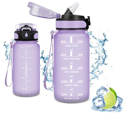 Vikaster Borraccia motivazionale, 500ml Borraccia con cannuccia, Water Bottle Senza BPA & Prova di Perdite, Bottiglia Acqua Sportiva per Bambini Scuola, Bici, Palestra, Ufficio, Trekking, Outdoor