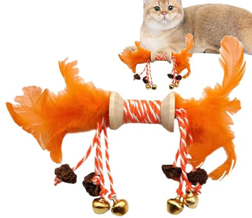 Humdcdy Katzenfeder-Kauspielzeug, Katzenzahnreinigungsspielzeug - Beißspielzeug für Kätzchen aus,Mit Bell Indoor Kittens Bunte Federn Spielzeug Interaktiv, verschleißfest, bissfest