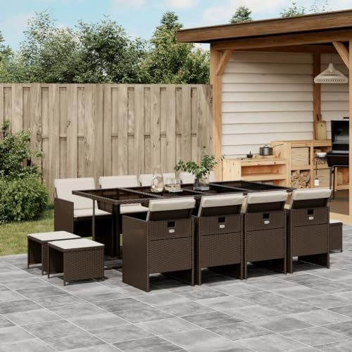 Gecheer 13-TLG. Garten Essgruppe 12 Personen, Rattan Gartenmöbel Set, Balkon Möbel, Polyrattan Sitzgruppe, Garten Lounge, Terrassenmöbel Set, Gartengarnitur Sitzgarnitur, Kissen, Braun