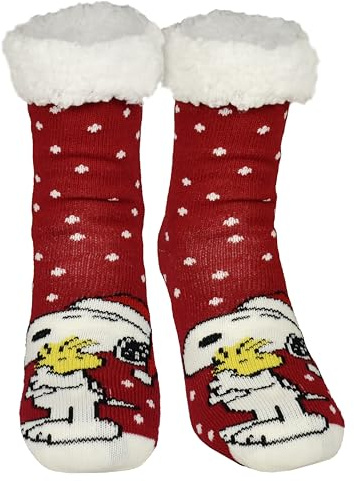 United Labels The Peanuts Snoopy Chaussettes Douillettes Antidérapantes pour Femme - Rouge et Blanc, Moelleuses d'Hiver Chaudes, 35/38 EU