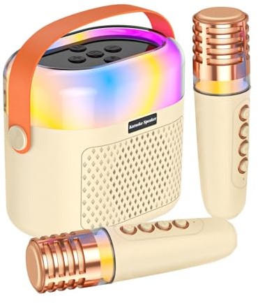 piccola macchina per karaoke, macchina per karaoke portatile | Dispositivo | di canto karaoke per bambini da 1200 mAh,Altoparlante karaoke, karaoke familiare con abbaglianti e 2 microfoni wireless