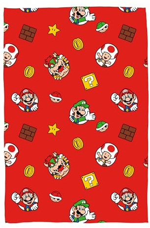 Character World Super Mario Nintendo Offizielle Fleece-Überwurfdecke, superweich, Design Here We Go Again, warmes, superweiches Gefühl, rot, perfekt für Zuhause, Schlafzimmer, Übernachtungen und
