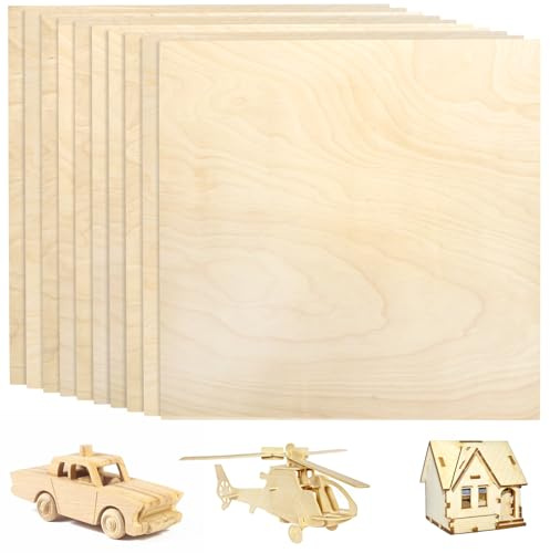 Yarlung 10 Pack Baltic Birch Plywood, 11.8 x 11.8 x 1/5 Inch/30x30x0.55cm Baltic Birch Wood Sheets, 5.5mm Unfinished Wood Board for Crafts, Lasers, Models, Painting, Wood Engraving