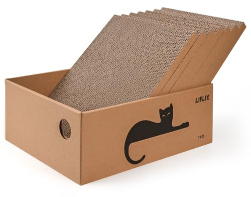LIFLIX 7PCS Reversible Cat Scratching Pads with Box, Cat Scratch Boxes for Indoor Cats，Extra Large Cardboard Scratcher with Catnips，42 x 32 x 15 CM