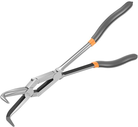 Long Reach Pliers, 13-Inch 90° Bent Long Reach Pliers, High Carbon Steel Long Needle Nose Pliers with Comfort Grip Handle,Portable Double Compound Joints Long Pliers for Narrow Tight Space Repair Work