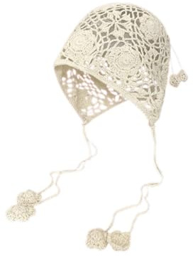 AMateschitz Geflochtene Strickmütze mit Quasten Gestrickte Hohle Quastenmütze Damen Ethnostil Gehäkelte Spitzenmütze Vintage Handgefertigte Häkelmütze Häkelkopftuch Beige-Quasten#1 56-60CM