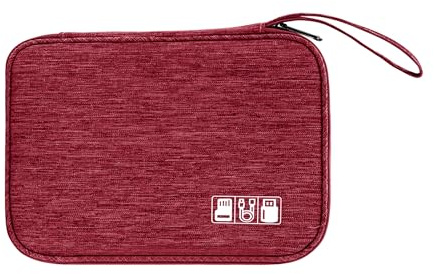 Tunejoy Sac de Rangement Câbles Portable Organisateur pour Electronique Étanche Accessoires Housse Câble pour Clé USB Disque Dûr Cartes Mémoires 24x16,5x1,8 cm Rouge