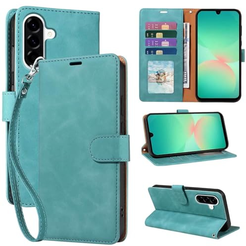 GOTOURED RFID Blocking for Samsung Galaxy A26 Case Wallet (Green) | 4 Card Slots, Soft PU Leather, TPU Inner Shell, Wrist Strap, Kickstand, Magnetic Folio Flip Cover, Shockproof Protective