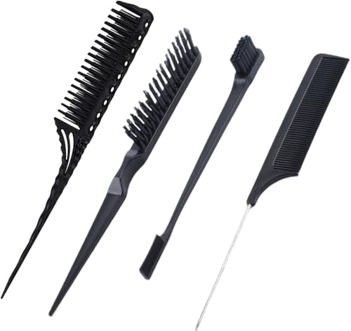 LilaLemon 4pcs Back Combing Combs, Back Tail Teasing Comb,Triple Teasing Hairdressing Combs, Strand Handle Comb Women for Backcombing Hair Roots Topping Adding Volume Antistatic