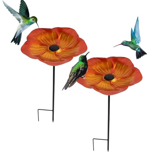 Vogeltränke Stehend 105×37cm Vogelbad Garten Metall mit Erdspieß Schmetterlings Kolibri Musterdesign Vogeltränke Winterfest Wassertränke für Vögel für Garten Terrasse Innenhof Rasen (Goldbraun)