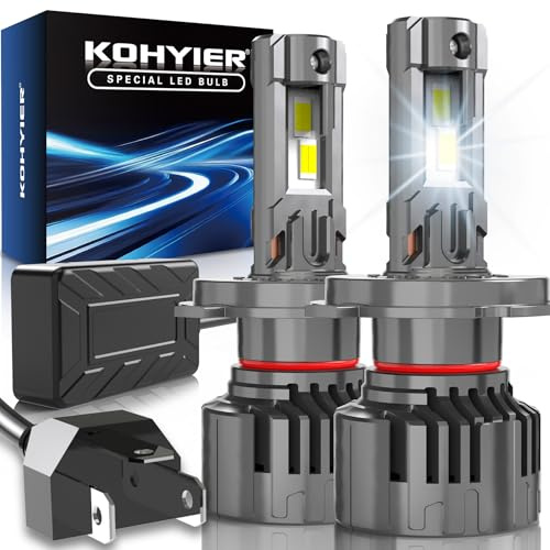 KOHYIER Lampadina LED H4, 40000LM 180W 800% Ultra Luminosa, 6500K Bianco 12V 24V Plug & Play Lampadine 9003 HB2 Hi/Lo LED, Confezione da 2