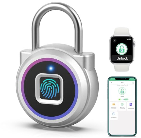 Eseesmart Fingerabdruck Schloss, Vorhängeschloss mit Fingerabdruck iWatch Bluetooth APP, Elektronik Biometrisches Fingerprint Smart Lock für Spind Gym Büro Haus Garten Schrank