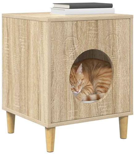 vidaXL Casa para Gatos Sonoma 42,5 x 40 x 53 cm Madera de ingeniería, Elegante casa para Gatos, Espacio Acogedor, Suite Moderna, Muebles cómodos, hogar Indoor