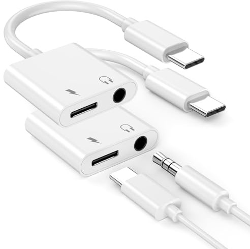 FUHAYA 2 Stück 2-in-1 USB C Kopfhörer Adapter und Laden | USB C zu 3.5mm Klinke Schnellladung Aux Audio Adapter Konverter Kompatibel mit iPhone 17 16 15 Pro Max