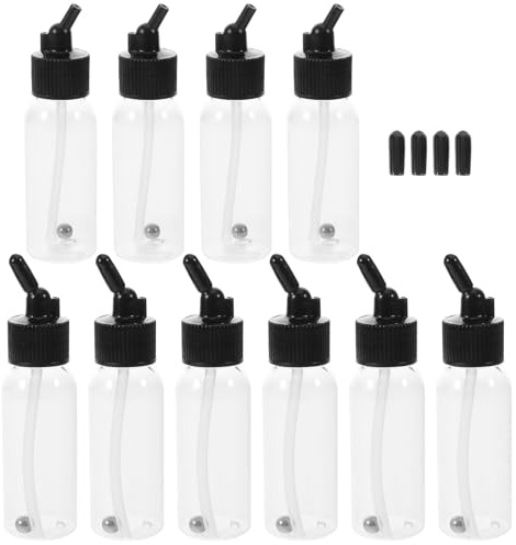 MINAOLULUS 10 Stück 60-ml Kunststoff Airbrush Farbflaschen Auslaufsichere und Tragbare Ersatzbecher für Airbrush für Outdoor Malerei und Mobile Künstler