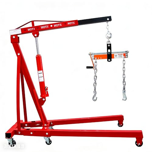Hydraulic Engine Crane with Telescopic Boom, Foldable Design, 6 Casters for Automotive and Workshop Lifting