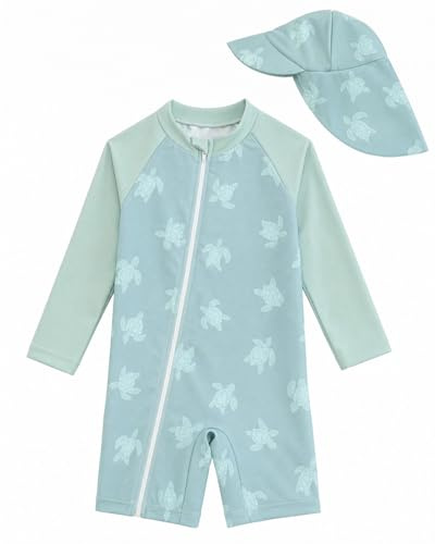 DivingBirds Baby Boys One-piece Swimming Costume for 3M-3Y | Toddler Boys Long Sleeve Swimsuit Length Zipper Long Sleeve