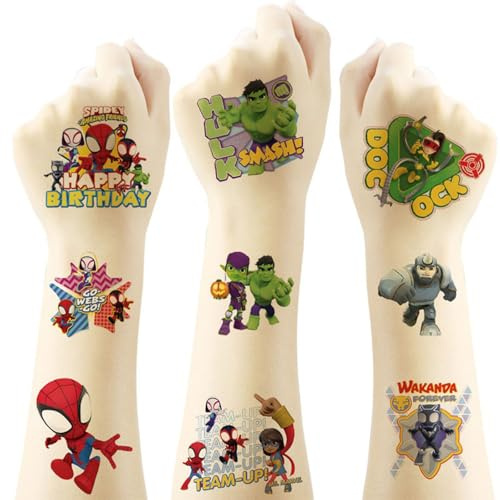 Spider tattoo kinder 40 Stück temporäre Tattoos Set für Kinder, temporary tattoos mit Spinnen und Helden Stil Motiven, Tattoo Aufkleber für Geburtstag Mitgebsel Party Jungen Mädchen