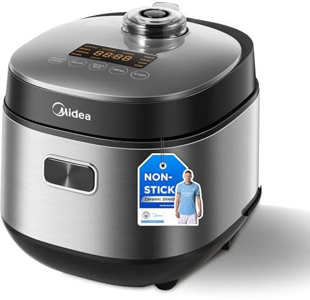 Midea Reiskocher 2L mit Antihaftbeschichtung, Warmhaltefunktion und Dampfgareinsatz, Rice Cooker für 2‑8 Personen, BPA‑frei, inklusive Messbecher und Reislöffel